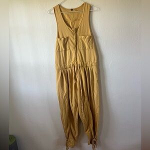 Free People Mustard Yellow Sleeveless Jumpsuit with Drawstring Waist